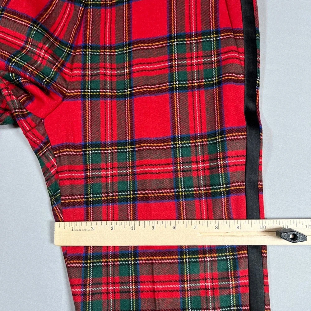 J.Crew Ludlow Slim Red Stewart Tartan Plaid Tuxedo Dress Pants Mens 32x30 AR106